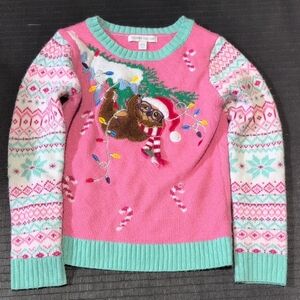Pink and Mint Holiday Sweater with Sloth Design